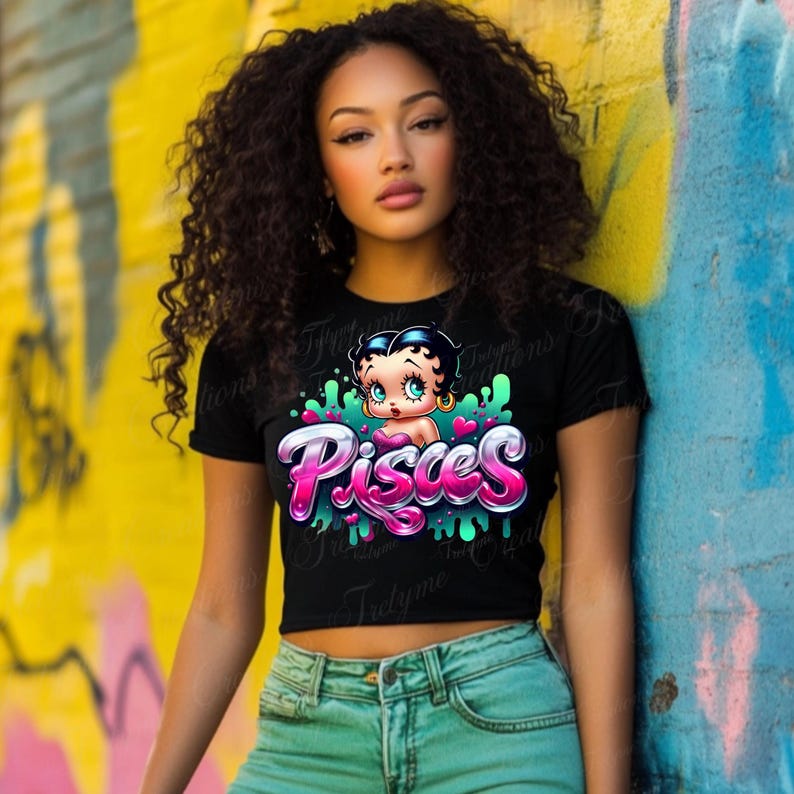 Betty Boop Pisces PNG: Zodiac T-Shirt Design (Digital Download) image 1