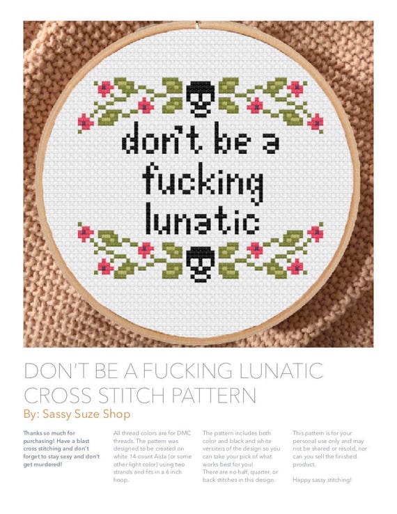 Don/'t be a F*cking Lunatic  beginner hand embroidery  My Favorite Murder embroidery