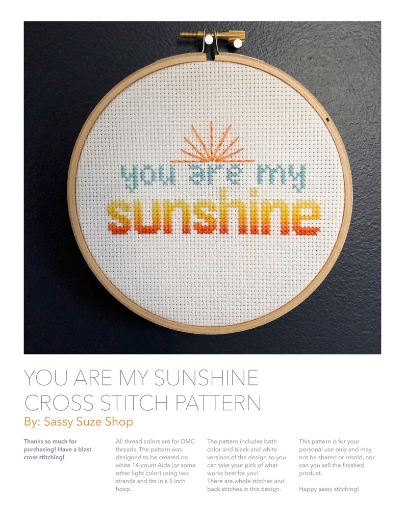 PATTERN You are my Sunshine Simple Cross Stitch Beginner | Etsy