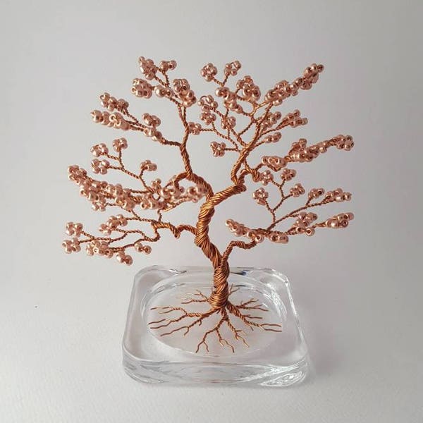 Rose Gold Beaded Tree, Copper Wire Tree,  19th Anniversary, Anniversary Tree, Wire Tree, Rose Gold Decor