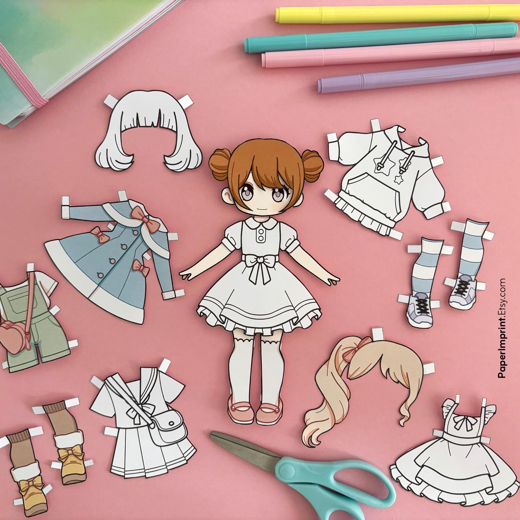 Anime Paper Anime Paper Doll: Manga Girl Dress up Papercraft Coloring Pages ...
