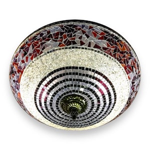 Handmade Turkish Mosaic Flush Mount Lamp: Purple Waves Glass