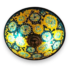Mosaic Lamp, Turkish Lamp, Moroccan Lamp, Hand Made Lamp,Yellow-BlueTurquoise,Circles Mosaic Glass Lamp, Wall and Flush Ceiling Lamp,(ar406)