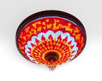 Lámpara de mosaico turco hecha a mano: rosa del desierto, rojo y naranja
