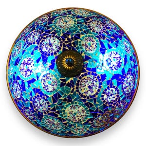 Hand Made Mosaic Lamp, Turquoise Blue Circles Turkish Lamp, Moroccan Lamp, Glass Lamp Wall Flush Ceiling Lamp, Living Room, Sofa (AR406)