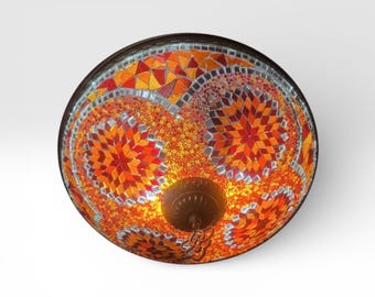 Lámpara de mosaico turco hecha a mano: arte en vidrio rojo y naranja