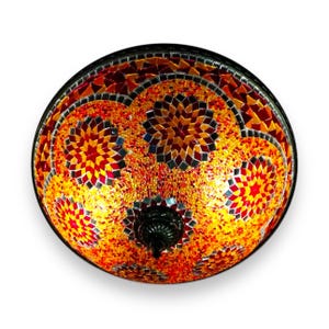 Mosaic Lamp, Red Orange Desert Roses Turkish Lamp, Moroccan Lamp, Hand Made Wall Flush Ceiling Lamp, Living Room, Sofa (AR406)