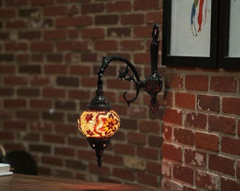 Handmade Turkish Mosaic Wall Sconce, Colorful Glass Lamp