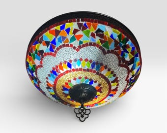 Lámpara de techo empotrada de mosaico turco hecha a mano: arte en vidrio multicolor