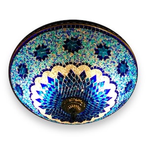 Mosaic Lamp, Mosaic Lamp, Magic Blue Turquoise Stars Turkish Lamp, Moroccan Lamp, Hand Made Mosaic Lamp, Wall Flush Ceiling Lamp (AR406)