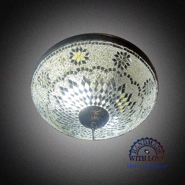 Lumière d’étoile, blanc clair, lampe turque de mosaïque d’étoiles de miroir, lampe marocaine, lampe faite à la main, lampe en verre, lampe de plafond de mur et de chasse (AR405)