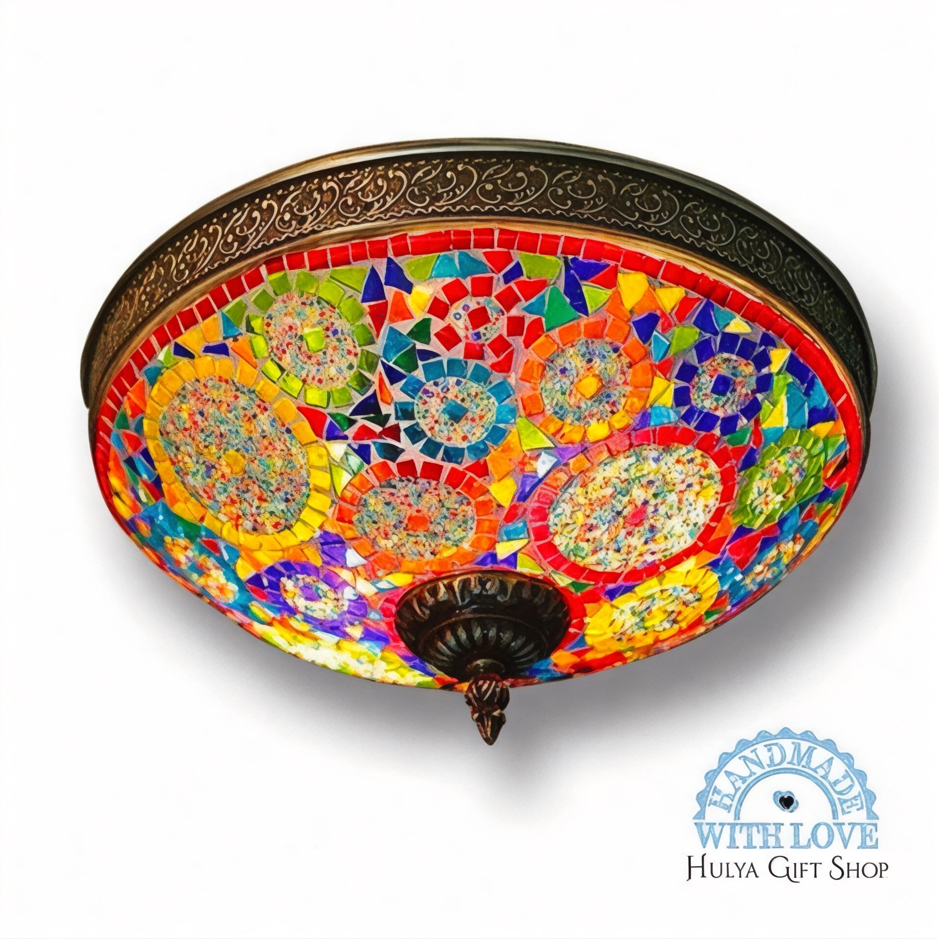 Handmade Turkish Moroccan Mosaic Tiffany Table Lamp - Multicolor Glass, LED Warm White
