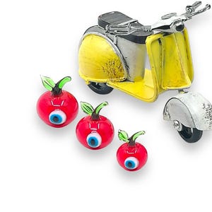 Handmade Murano Glass Evil Eye Red Apple Ornament - Set of 3