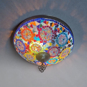 Handmade Turkish Mosaic Flush Mount Ceiling Lamp Turkish Staining Glass Art
