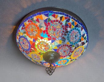 Handmade Turkish Mosaic Flush Mount Ceiling Lamp Turkish Staining Glass Art