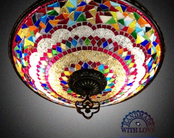 Multimix Color Turkish Flush Lamp,Moroccan Lamp,Hand Made Lamp,Mosaic Glass Lamp,Wall And Ceiling Lamp, Living Room, Sofa (AR405)