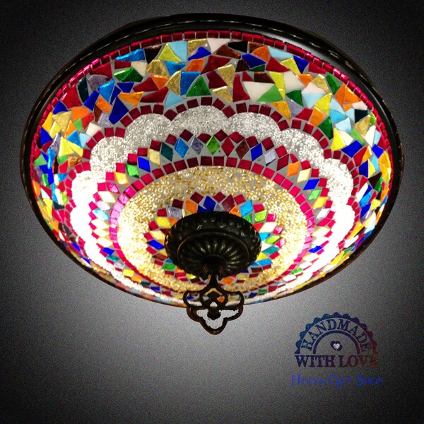 Multimix Color Turkish Flush Lamp,Moroccan Lamp,Hand Made Lamp,Mosaic Glass Lamp,Wall And Ceiling Lamp, Living Room, Sofa (AR405)