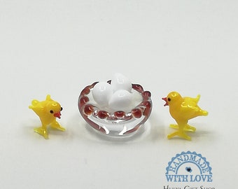 Chicks And Eggs Blown Glass Hand Made Colored Glass Murona Glass Ornament Decorative Sculpture Collection ,Birthday Gift