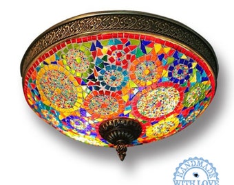 Türkische Lampe, marokkanische Lampe, handgemachte Lampe, Mehrfarbige Kreise Mosaik Glas Lampe, Wand und Deckenlampe, Wohnzimmer, Sofa (AR405)