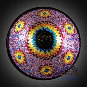 Multicolor Desert Rose Turkish Flush Lamp,Moroccan Lamp,Hand Made Lamp,Mosaic Glass Lamp,Wall And Ceiling Lamp, Living Room, Sofa (AR405)