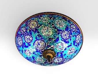 Lámpara de mosaico turquesa hecha a mano: lámpara de techo turca empotrada