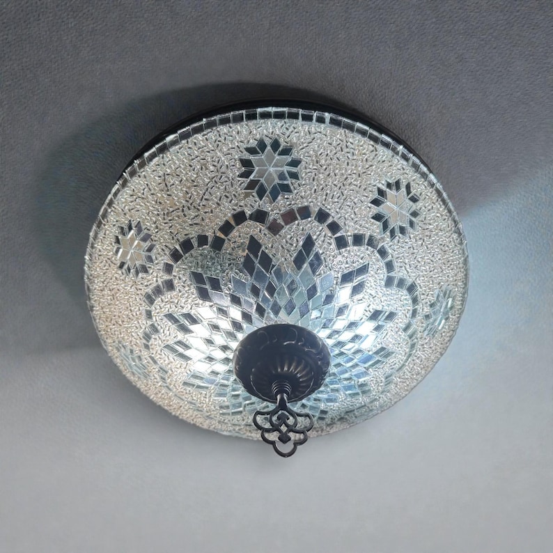Handmade Turkish Mosaic Flush Mount Ceiling Lamp: Star Light image 7