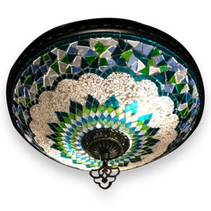 Mosaic Lamp, Turquoise Green Blue Turkish Flush Lamp, Moroccan Lamp, Hand Made Lamp, Mosaic Glass Lamp, Wall And Ceiling Lamp, Sofa (AR405)