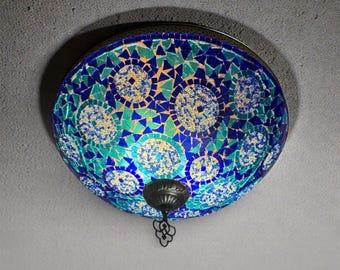 Lámpara de mosaico de cobalto turquesa hecha a mano: lámpara de techo turca empotrada sin Gouch (sin relleno)