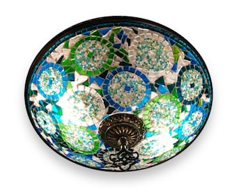 Lámpara de mosaico turca hecha a mano: Lámpara empotrada circular de color verde turquesa