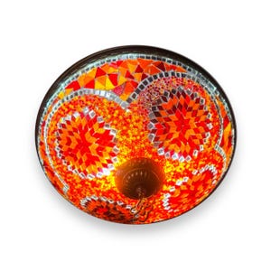 Mosaic Lamp,Desert Roses Red Orange Turkish Flush Lamp,Moroccan Lamp,Hand Made Lamp,Wall And Ceiling Lamp,Living Room, Sofa (AR405)