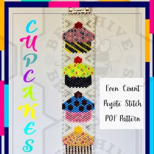 Cupcakes Even Count Peyote Pattern | Peyote Beading Bracelet | Cuff Bead Pattern | TOHO Miyuki Delica | PDF Instant Download