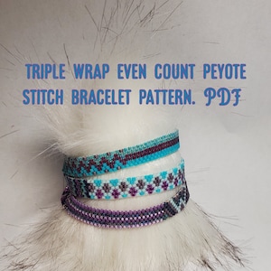 Triple Wrap Even Count Peyote Pattern | Peyote Beading Bracelet | Cuff Bead Pattern | TOHO Miyuki Delica | PDF Instant Download