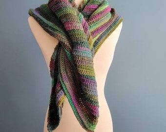 Large Boho crochet shawl multi colored winter wrap poncho New handmade green purple