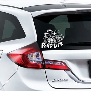 POND LIFE backyard koi pond plants White Vinyl Car Decal sticker