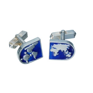 Boutons de manchette en argent de voyage, cadeau du marié, boutons de manchette globe, cadeau fiancé, boutons de manchette pour homme, bijoux carte du monde, boutons de manchette personnalisés, cadeau de Noël