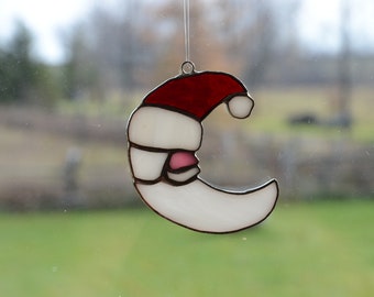 Stained Glass Santa Moon Ornament