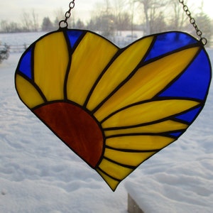 Stained Glass Sunflower Heart Sun Catcher