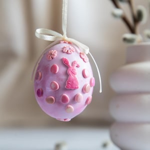 Handmade Easter Egg Ornament, Pastel Purple Bunny Decor, Floral Easter Gift, Whimsical Spring Hanging Decoration, Unique Easter Tree Decor