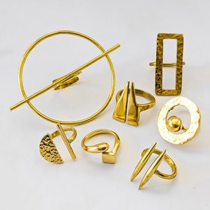 Statement Brass Rings, Adjustable Rings, Boho Style Gold Ring,  Long Ring,  Geometric Ring For women