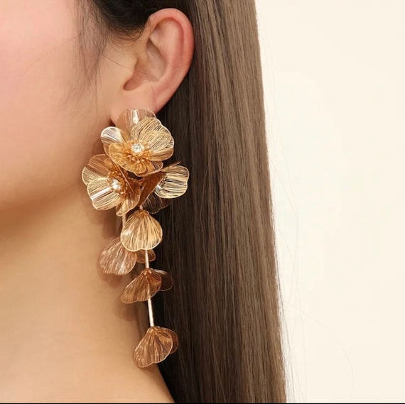 Gold Leaves Earrings Double Leaf Earrings Statement Earrings