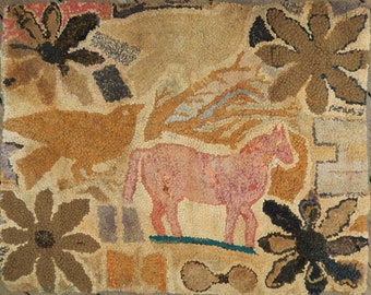 LARGE Primitive Horse and Bird Rug Hooking Pattern