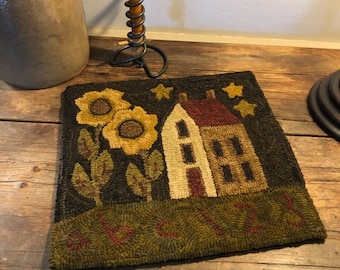 SUNFLOWER ABC HOUSE (Village Tile Series) - Traditional Rug Hooking Pattern Designed by Therese Shick
