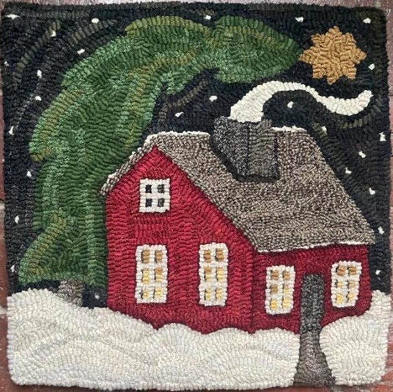 CHRISTMAS CABIN Village Tile Series Traditional Rug Hooking Pattern Designed by Therese Shick image 2