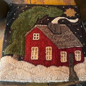 CHRISTMAS CABIN Village Tile Series Traditional Rug Hooking Pattern Designed by Therese Shick image 1