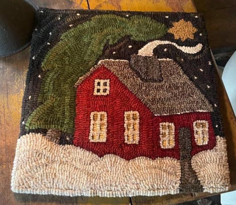 CHRISTMAS CABIN Village Tile Series Traditional Rug Hooking Pattern Designed by Therese Shick image 1