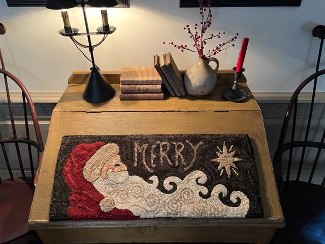 MERRY SANTA- Rug Hooking Pattern Designed by Therese Shick - - Etsy