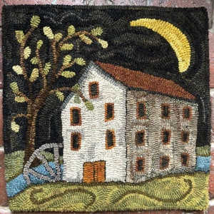 WILLOW TREE MILL (Village Tile Series) - Traditional Rug Hooking Pattern Designed by Therese Shick