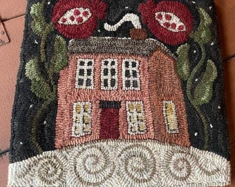 POMEGRANATE HILL  (Village Tile Series) - Traditional Rug Hooking Pattern Designed by Therese Shick