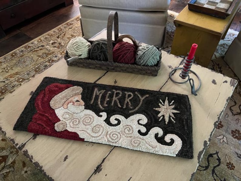 MERRY SANTA- Rug Hooking Pattern Designed by Therese Shick - - Etsy