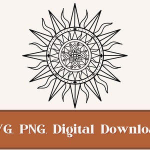 Mandala Sun, SVG, PNG, Cut File, Cricut Design, Silhouette Studio, Boho, Bohemian